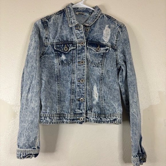 Highway Jeans Premium Denim Jacket Sz Med Distressed Acid Wash 100% Cotton Y2K - Picture 1 of 7
